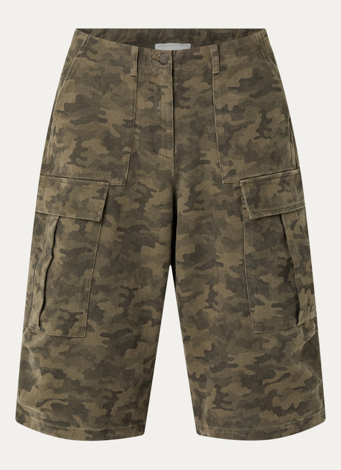 Neo Noir Islana high waist loose fit korte cargobroek met camouflageprint - voorkant legergroen