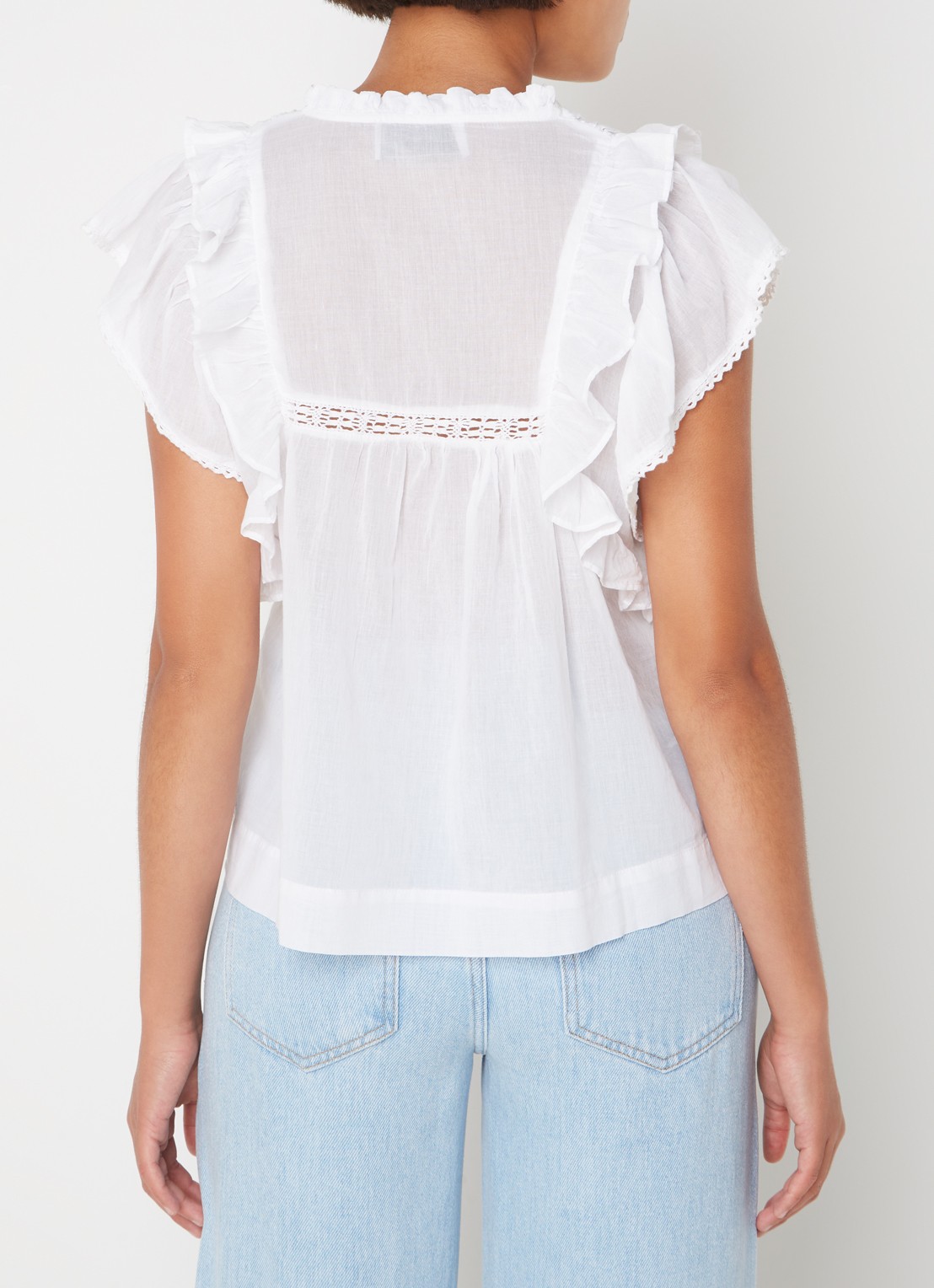 Neo Noir Jayla semi-transparante tuniek met opengewerkte details - achterkant wit