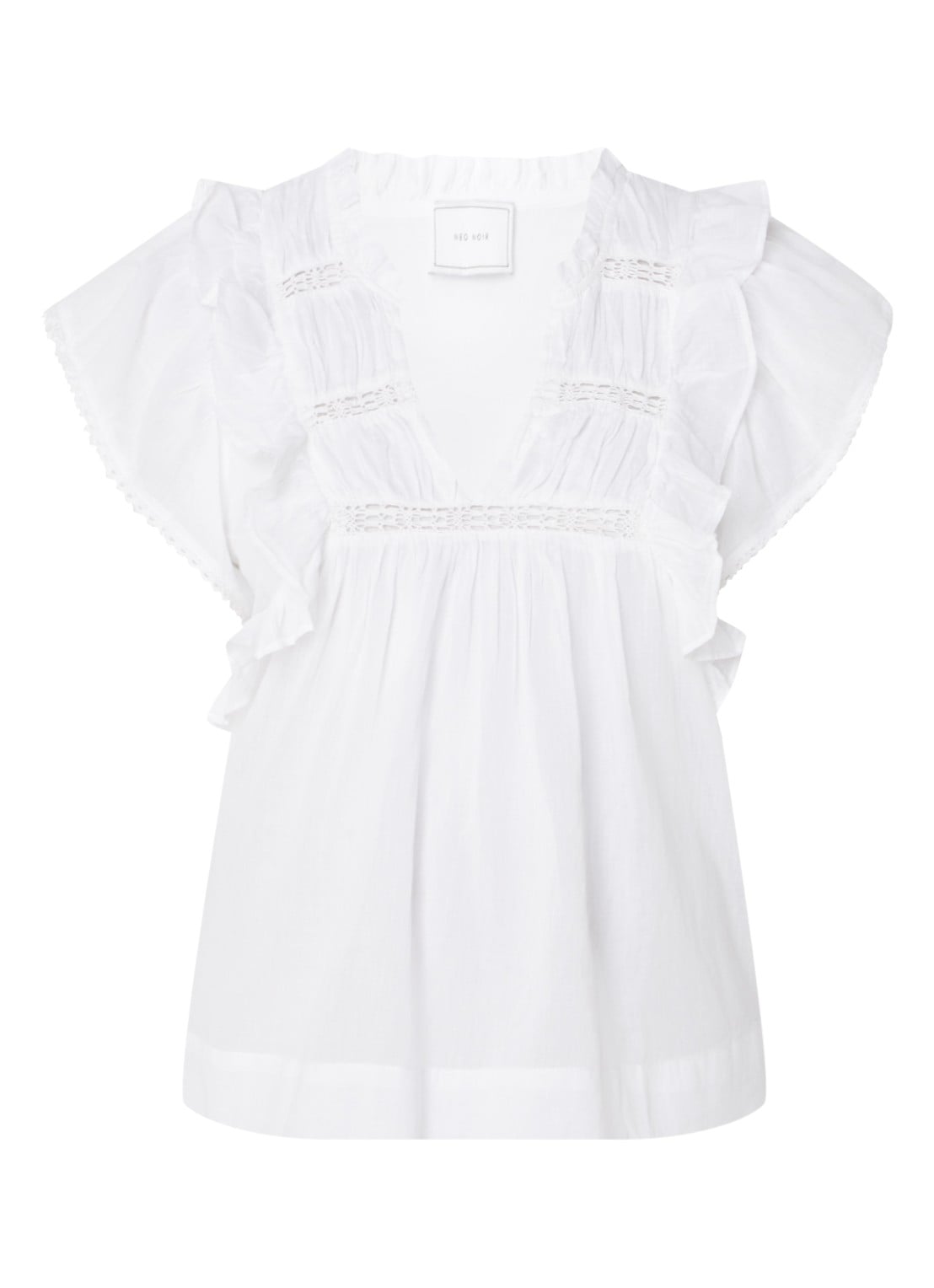 Neo Noir Jayla semi-transparante tuniek met opengewerkte details - voorkant 2 wit