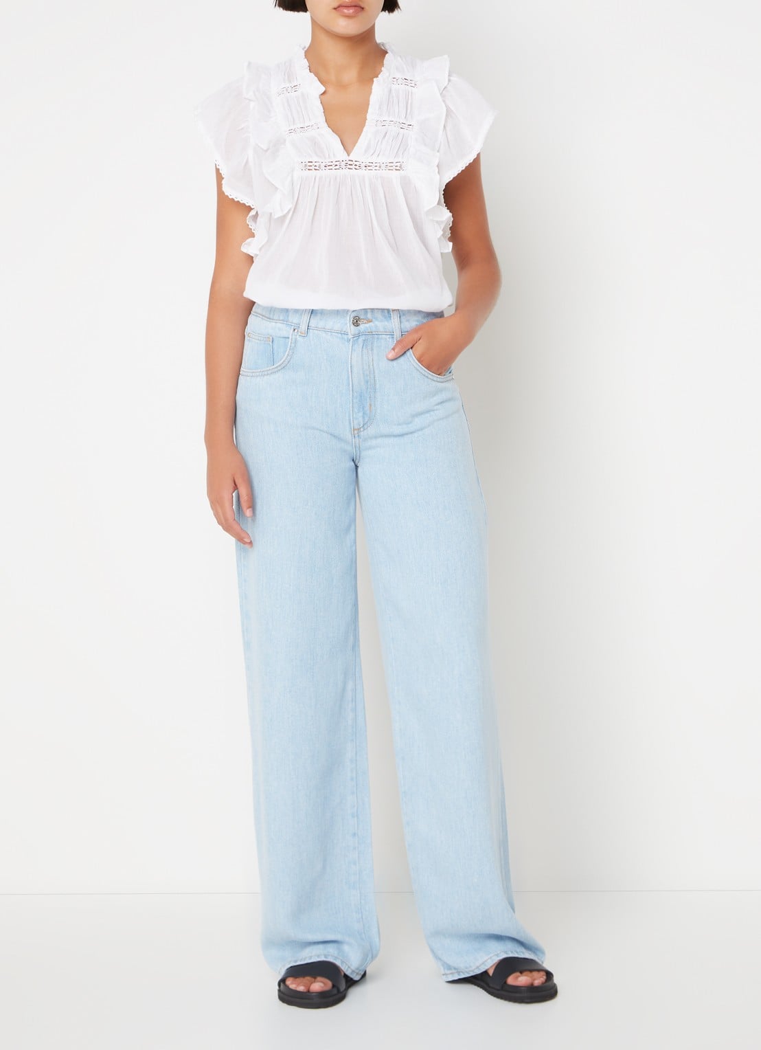 Neo Noir Jayla semi-transparante tuniek met opengewerkte details - voorkant 3 wit