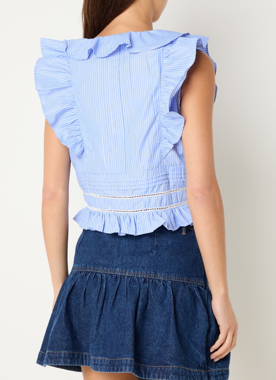 Neo Noir Jolia top met streepprint en volant - achterkant 2 lichtblauw