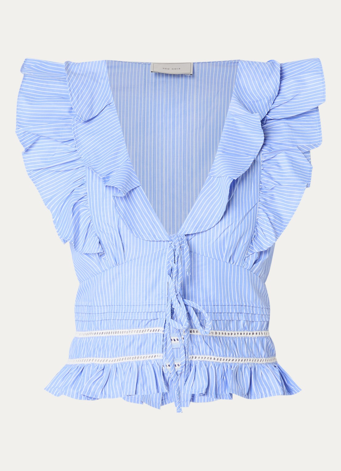 Neo Noir Jolia top met streepprint en volant - voorkant 3 lichtblauw