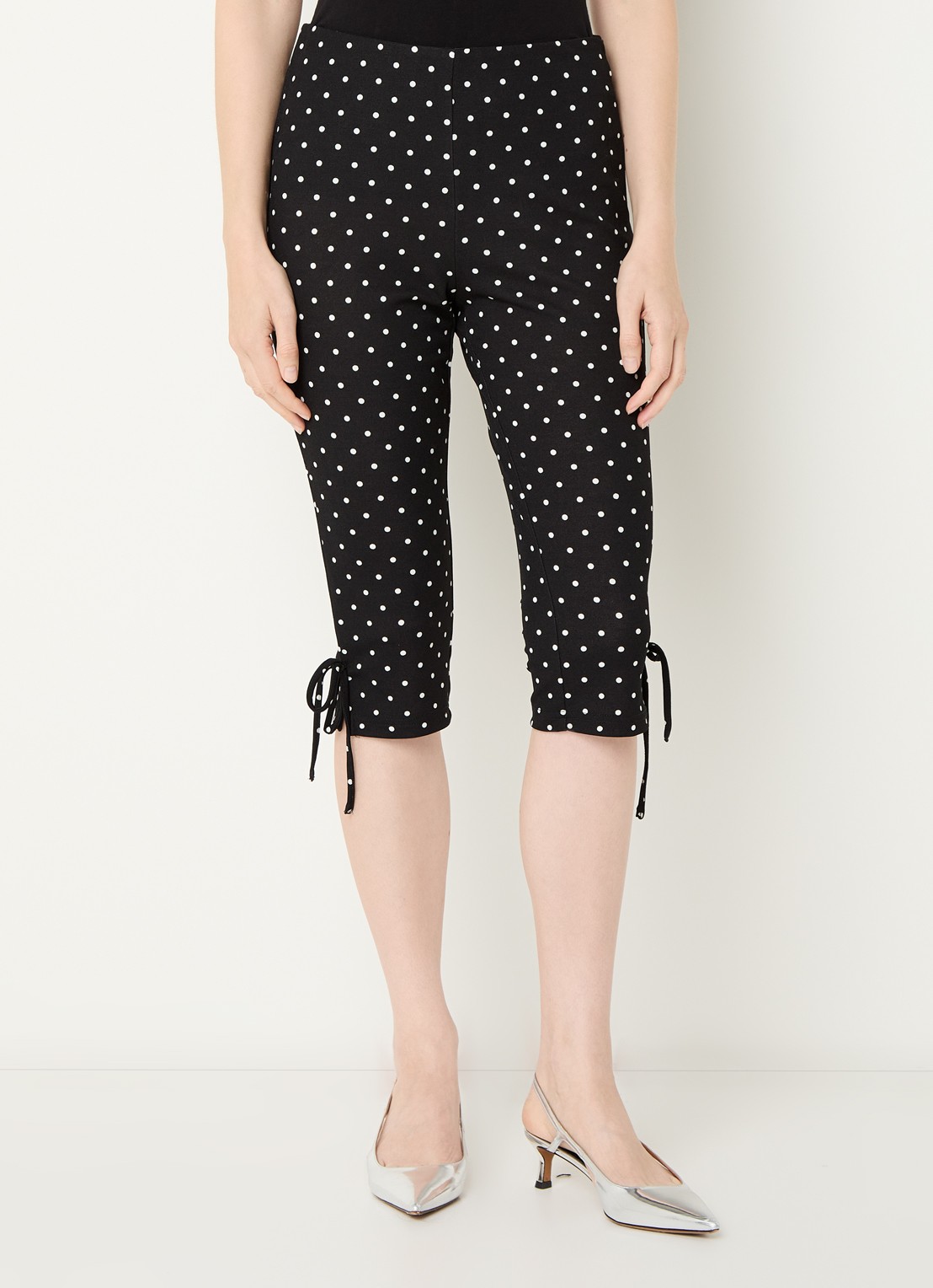 Neo Noir Juan high waist skinny fit korte legging met stippenprint - detail 4 zwart