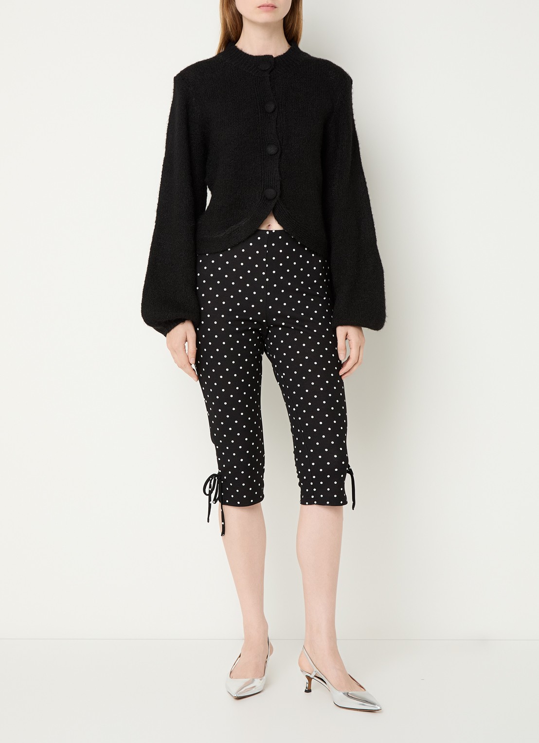 Neo Noir Juan high waist skinny fit korte legging met stippenprint - voorkant 2 zwart