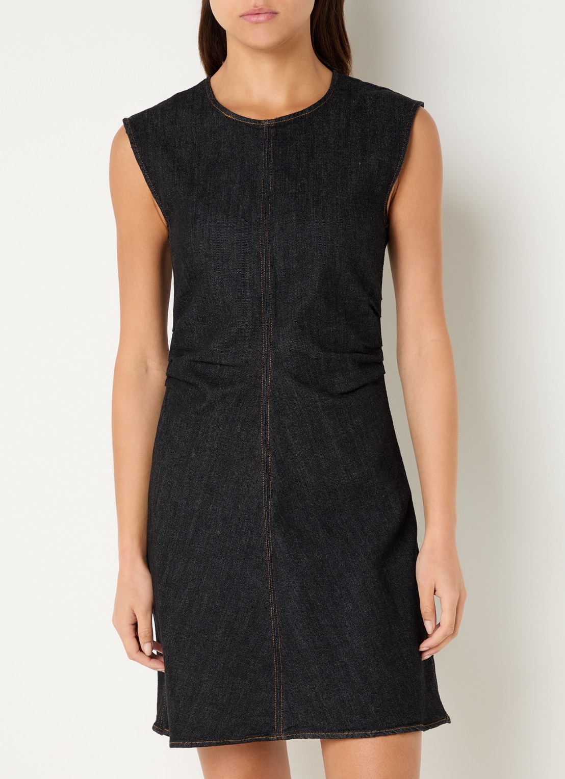 Neo Noir Jubi mini jurk van chambray met plooidetail - detail donkerblauw