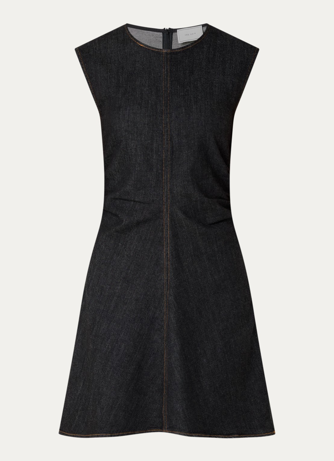 Neo Noir Jubi mini jurk van chambray met plooidetail - voorkant 2 donkerblauw