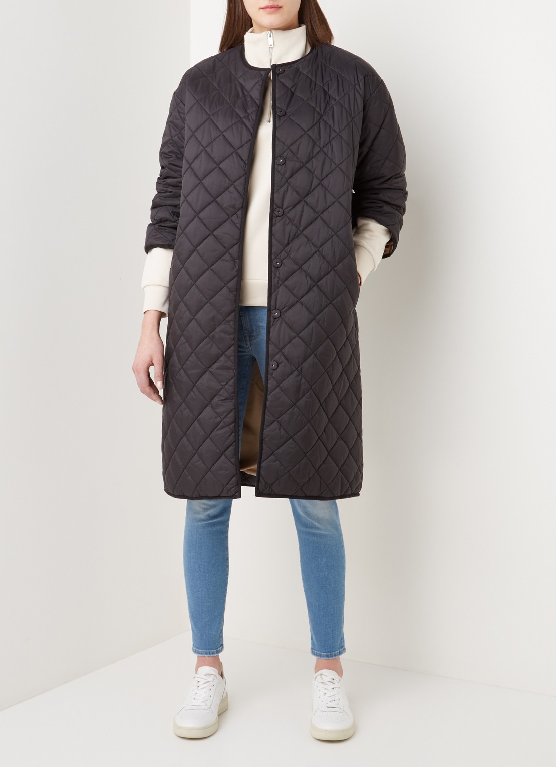 Neo Noir Jullia gewatteerde jas met quilted patroon - voorkant 3 zwart