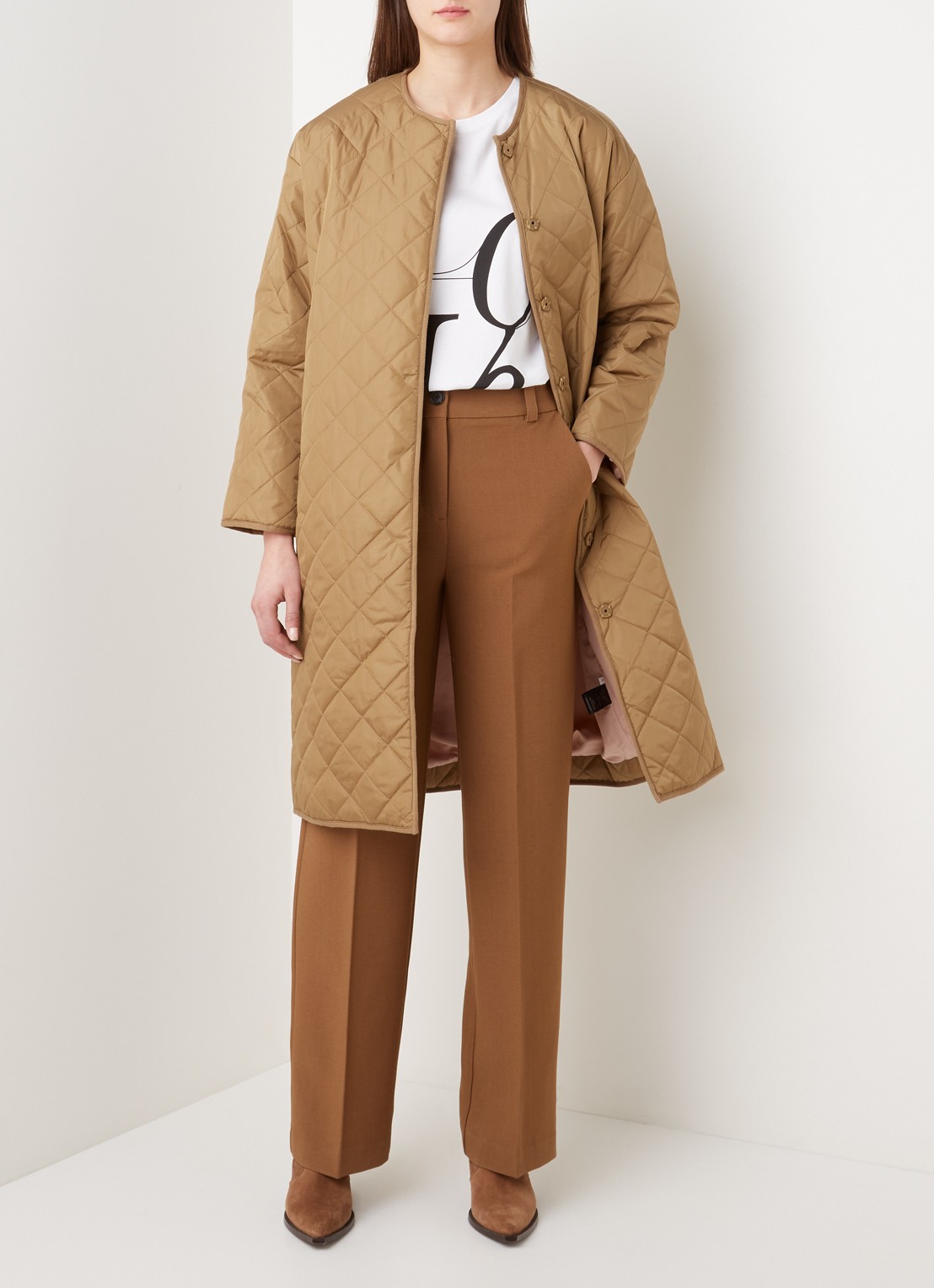 Neo Noir Jullia gewatteerde jas met quilted patroon - voorkant 2 camel