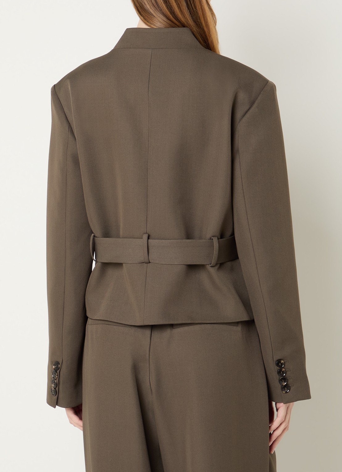 Neo Noir Kailyn blazer met ceintuur - achterkant bronsgroen