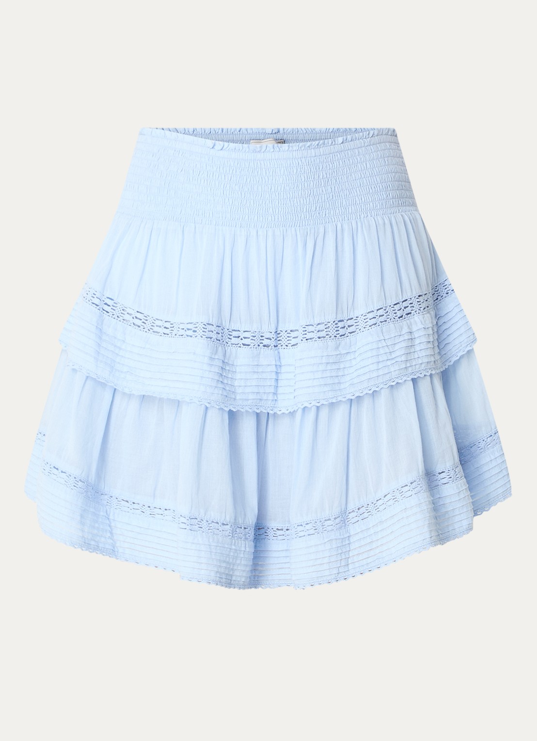 Neo Noir Kenia gelaagde minirok met broderie en smockwerk - voorkant 3 lichtblauw