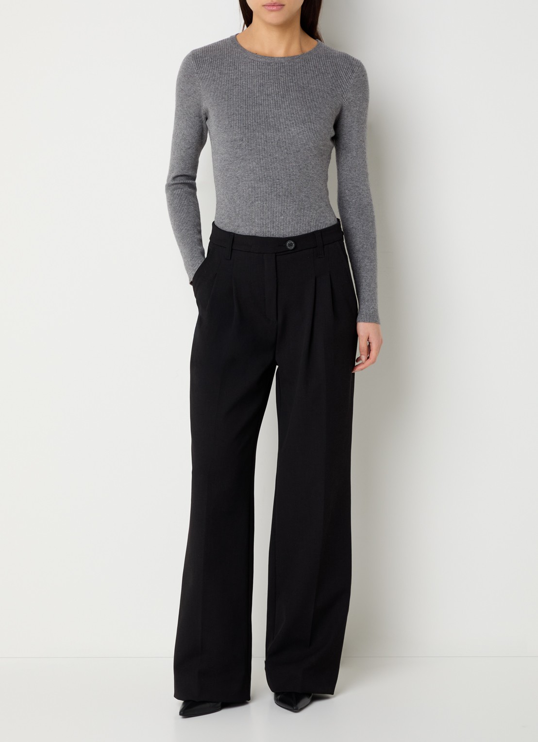 Neo Noir Kirrera ribgebreide top met stretch - voorkant 2 middengrijs