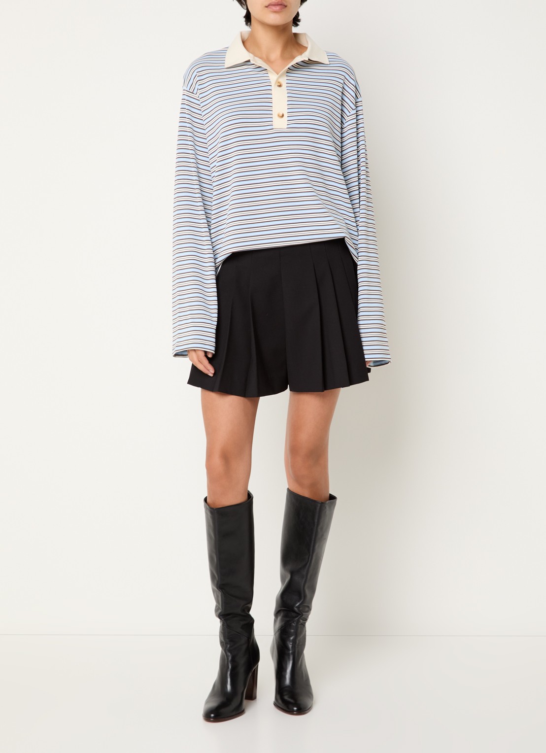 Neo Noir Lirenne polo met streepprint - voorkant 4 lichtblauw