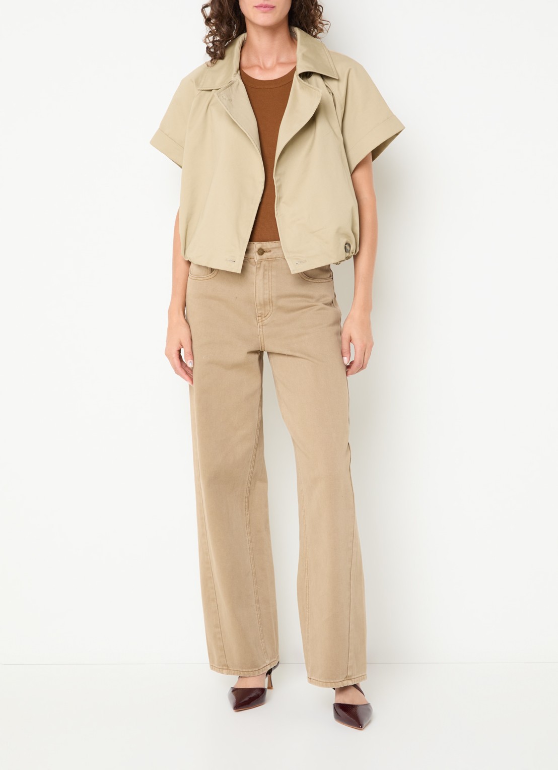 Neo Noir Lisha trenchcoat met asymmetrische hals - voorkant 3 beige