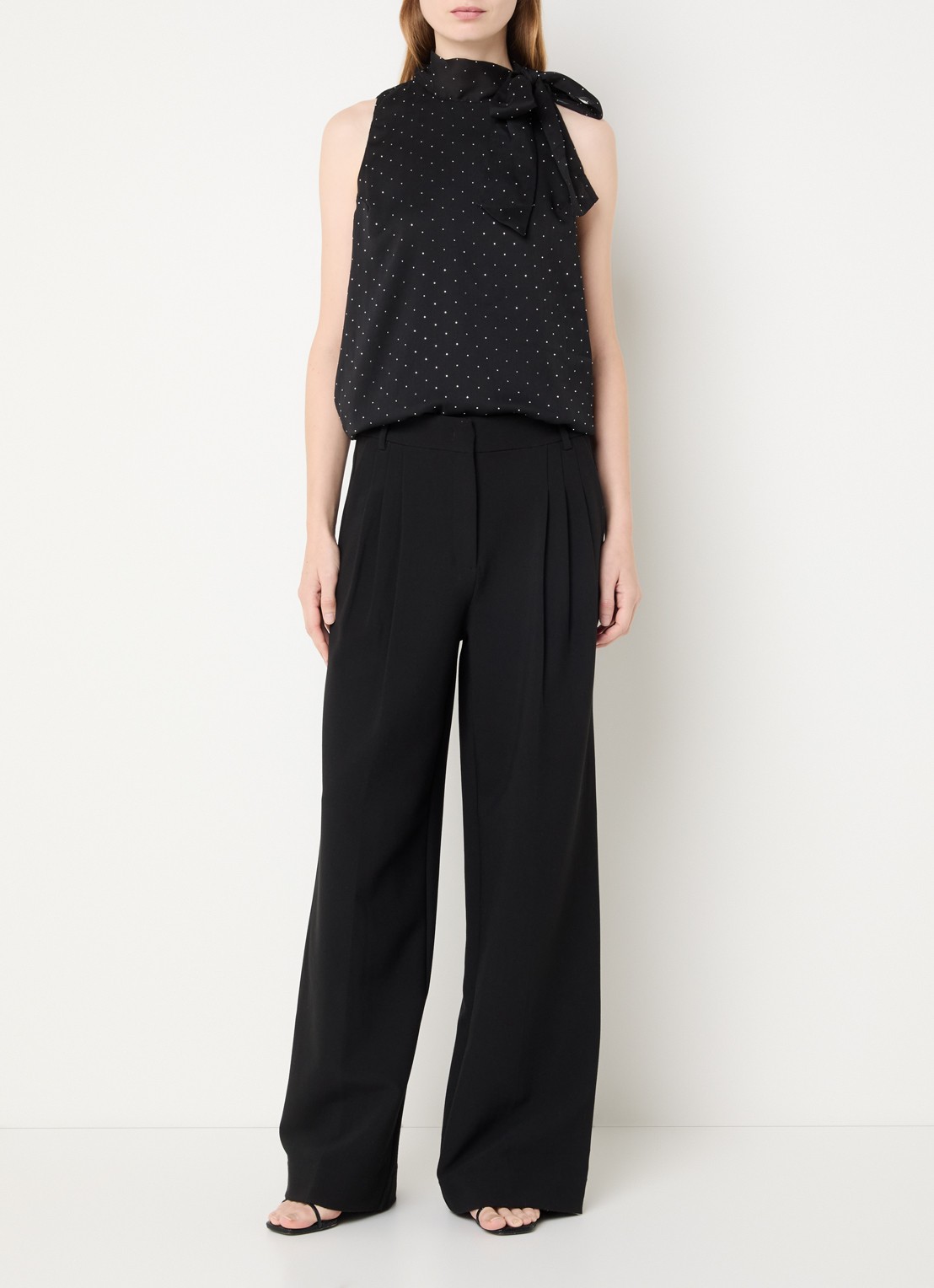 Neo Noir Lorelei top van crêpe met strass - voorkant 3 zwart
