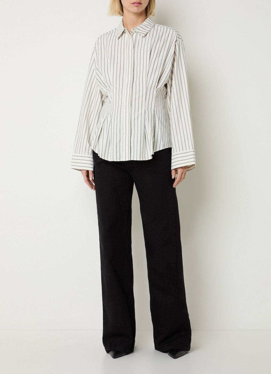 Neo Noir Lytra blouse met streepprint - voorkant 2 wit