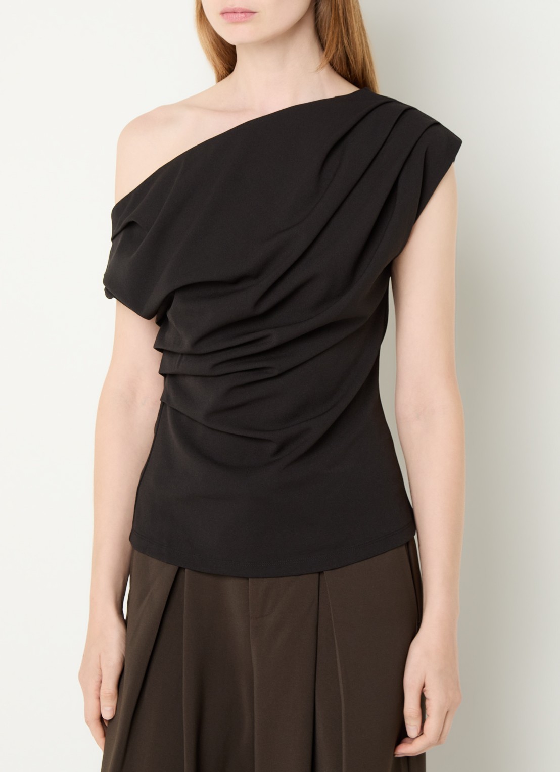 Neo Noir Mabelle one shoulder top met ruches - detail 2 zwart