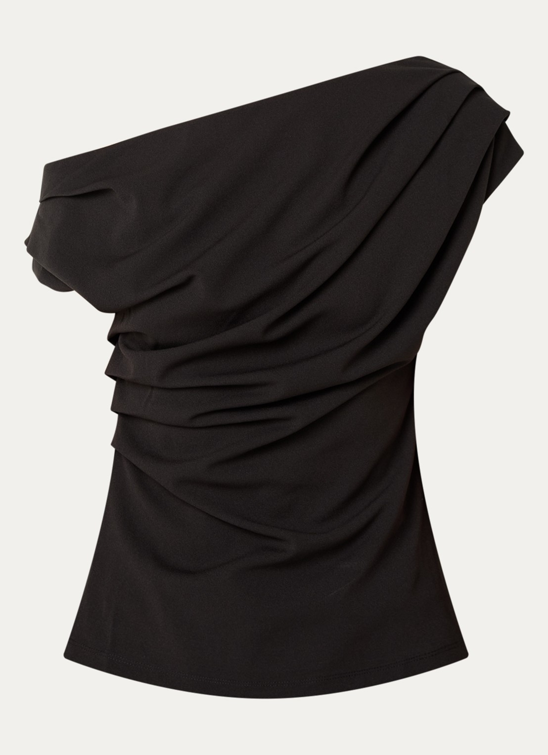 Neo Noir Mabelle one shoulder top met ruches - voorkant 3 zwart