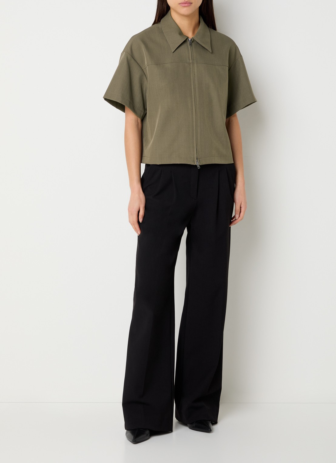 Neo Noir Madicken Structure blouse met rits - voorkant 3 taupe