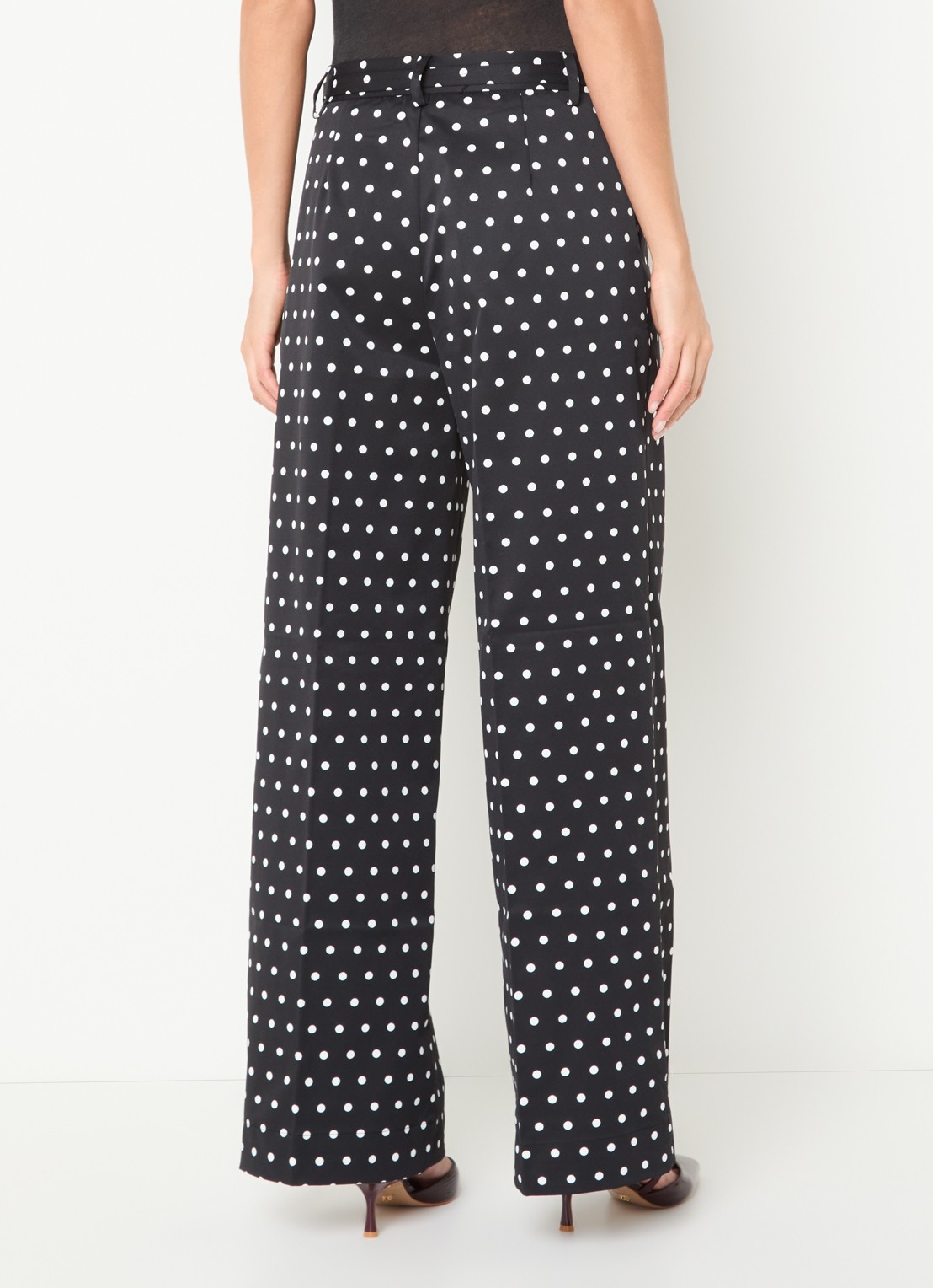 Neo Noir Malba high waist wide fit broek met ceintuur en stippenprint - achterkant zwart