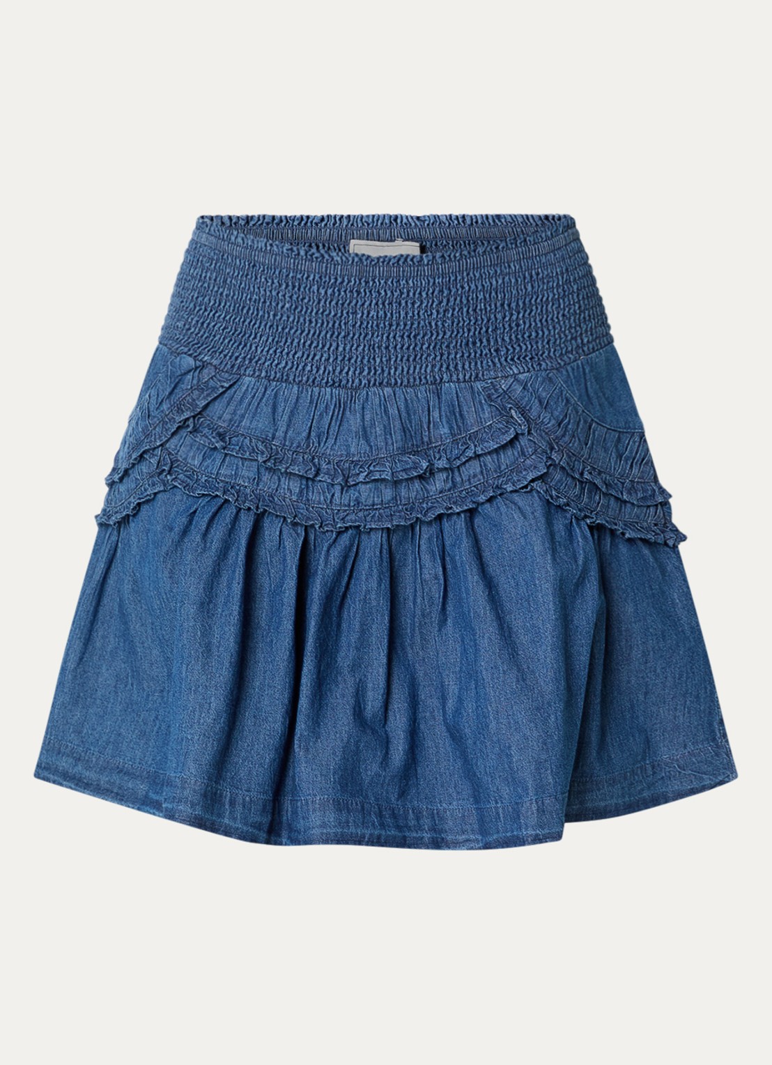 Neo Noir Maliah minirok van denim met smockwerk  - voorkant 2 indigo