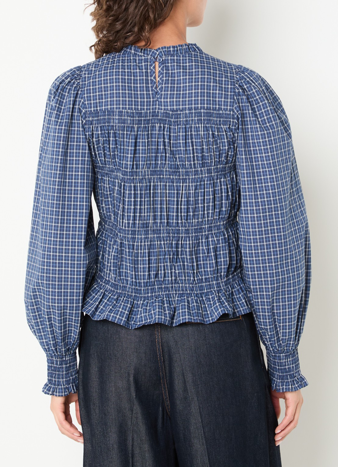 Neo Noir Marcia tuniek met ruitdessin en smockwerk - achterkant blauw