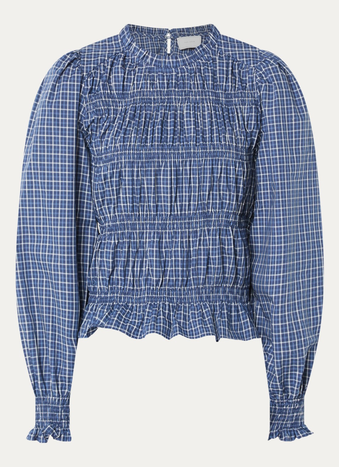 Neo Noir Marcia tuniek met ruitdessin en smockwerk - voorkant 2 blauw