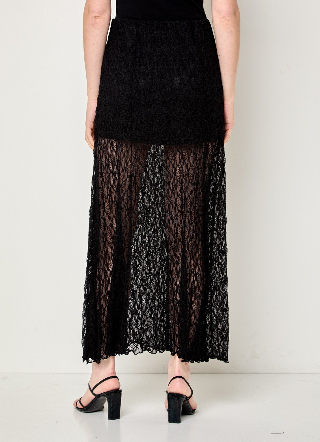 Neo Noir Mariya semi-transparante maxi rok met details van kant - achterkant 4 zwart