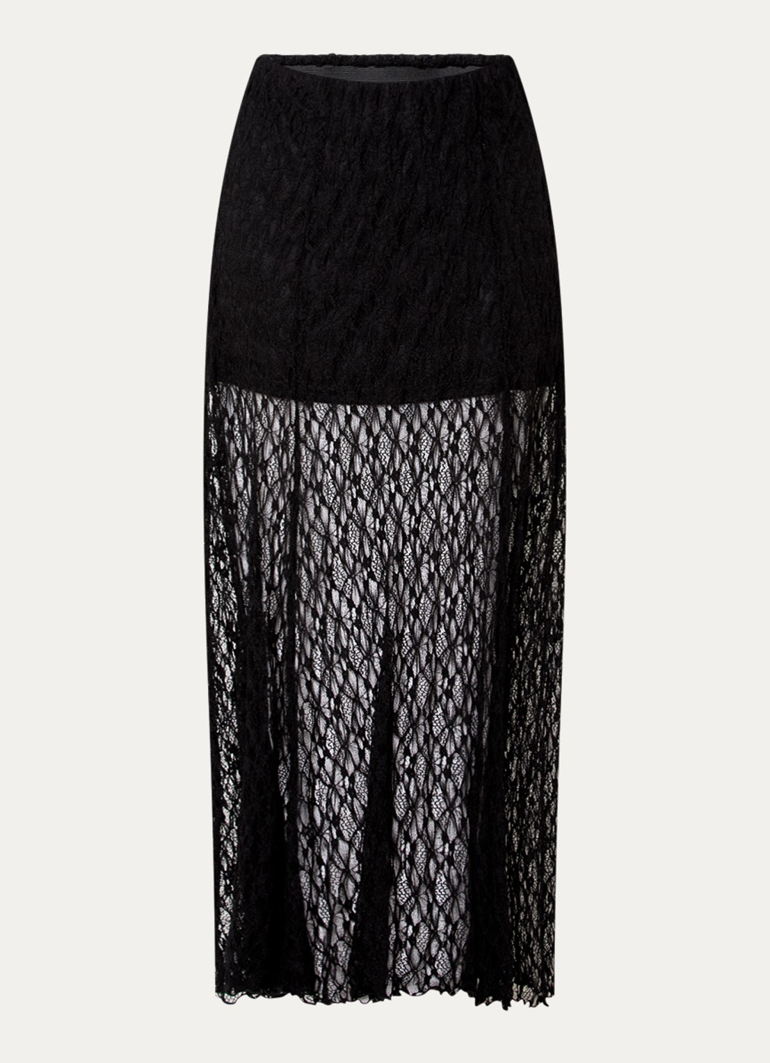 Neo Noir Mariya semi-transparante maxi rok met details van kant - voorkant 2 zwart