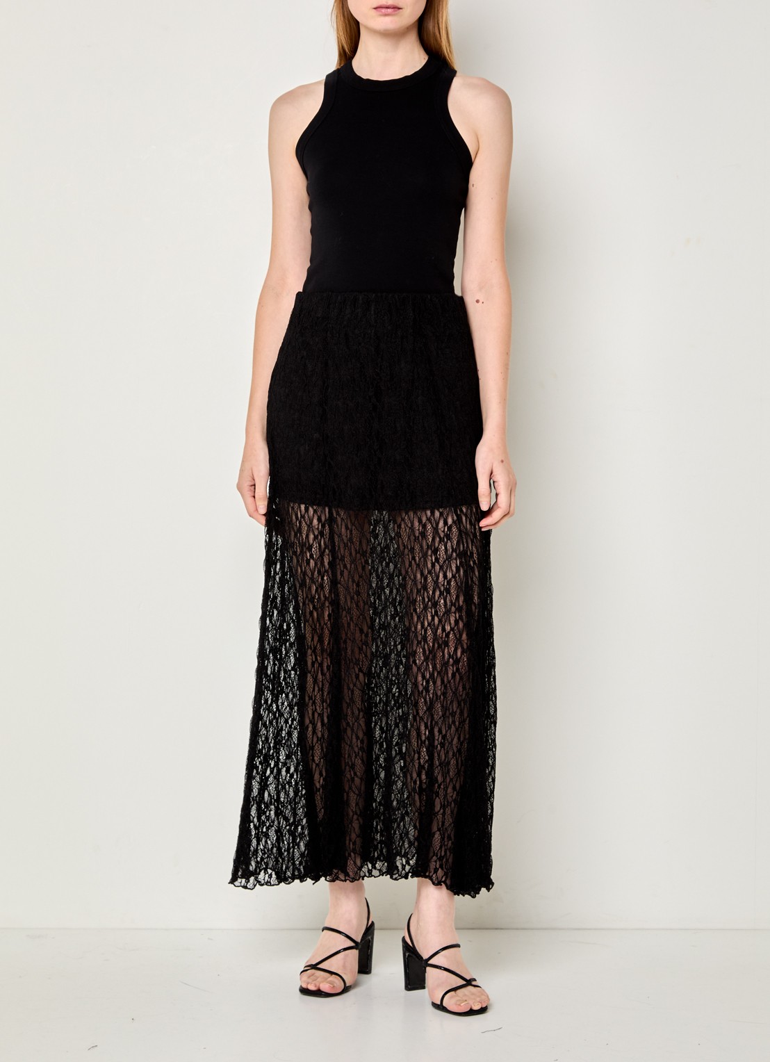 Neo Noir Mariya semi-transparante maxi rok met details van kant - voorkant 3 zwart