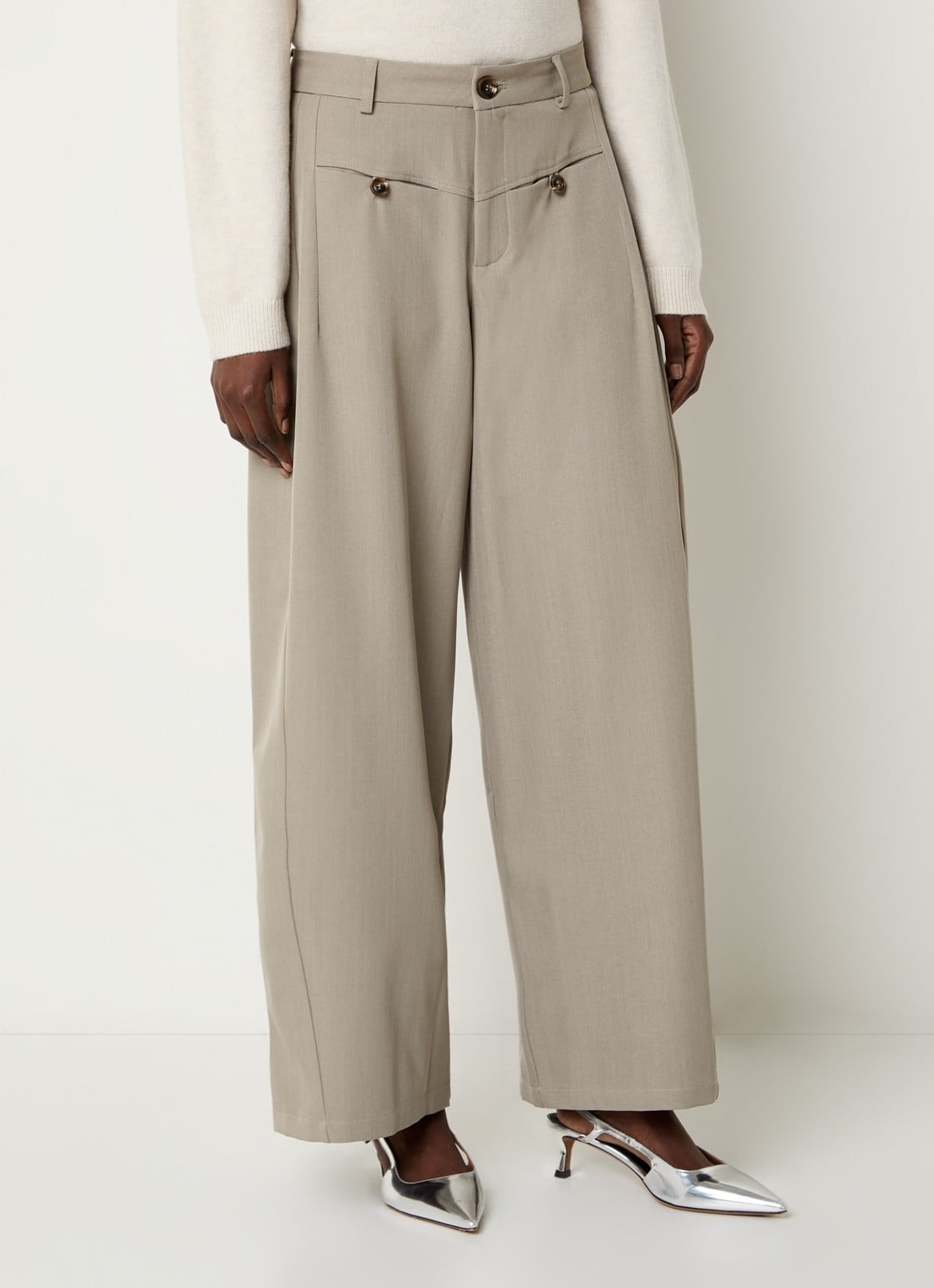 Neo Noir Massie high waist wide fit pantalon met steekzakken - detail 4 zand