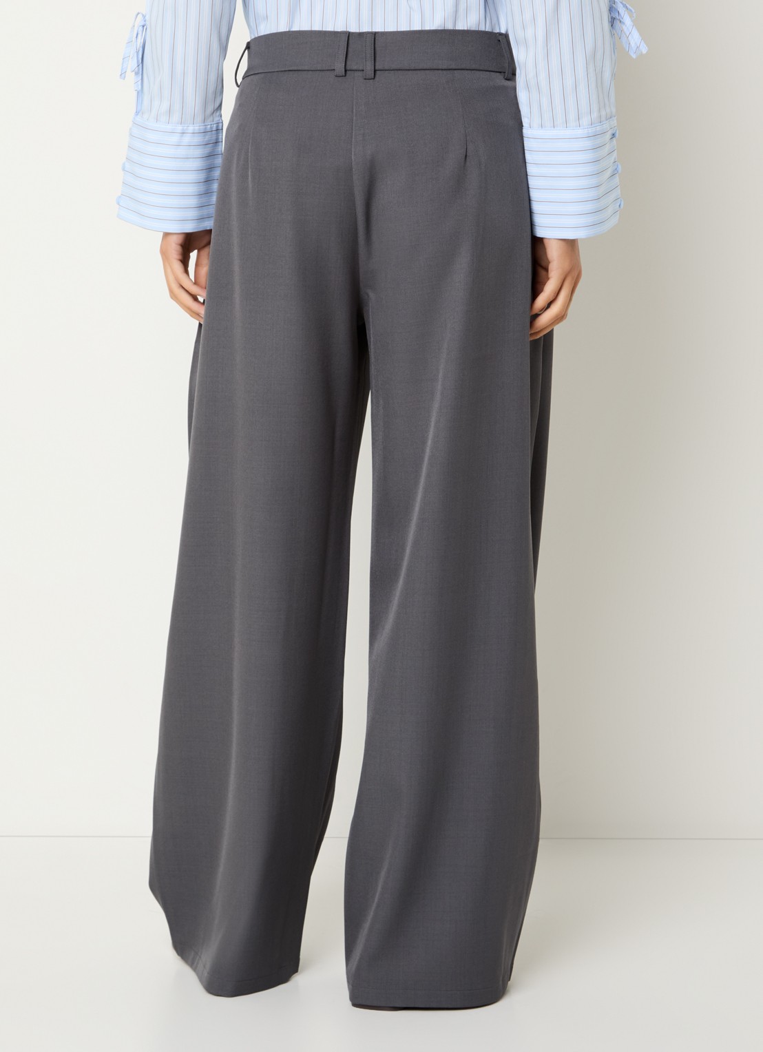 Neo Noir Massie mid waist wide fit pantalon met structuur - achterkant 4 donkergrijs