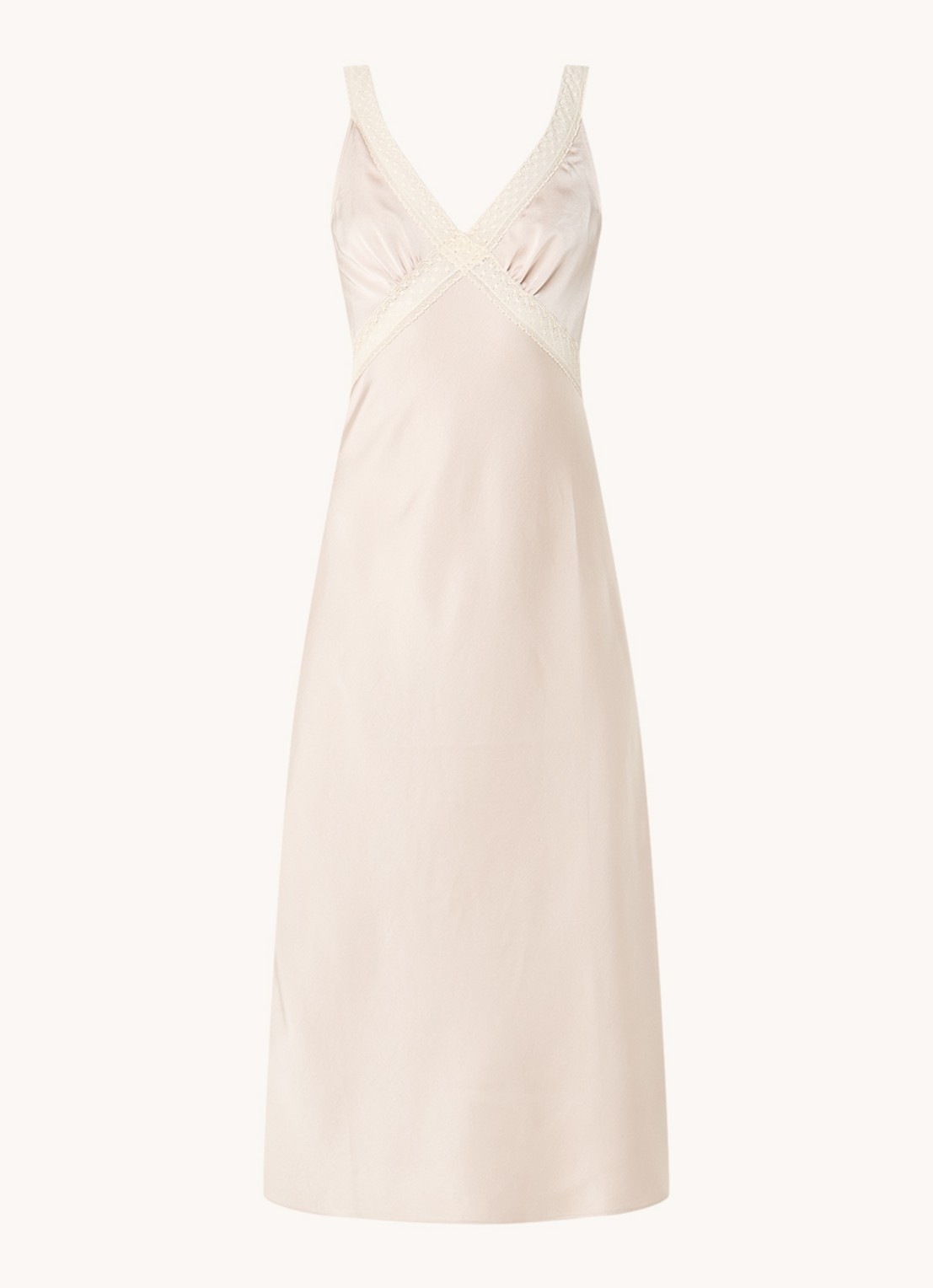 Neo Noir Maxi jurk van satijn met details van kant - voorkant beige