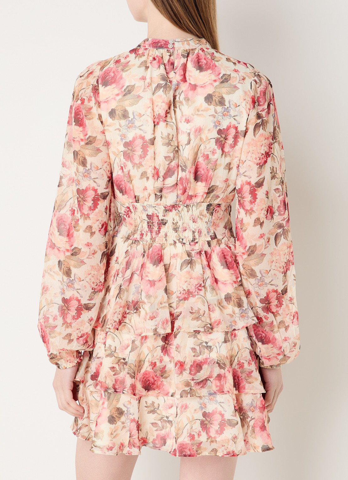 Neo Noir Mio mini jurk met bloemenprint en sjaalkraag - achterkant 4 creme
