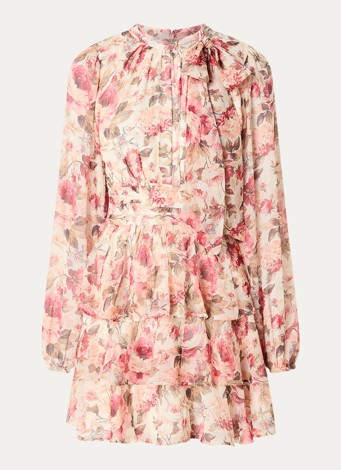 Neo Noir Mio mini jurk met bloemenprint en sjaalkraag - voorkant creme