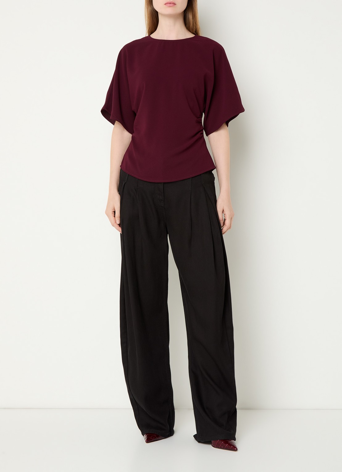 Neo Noir Miriel tuniek met ruches - voorkant 4 aubergine