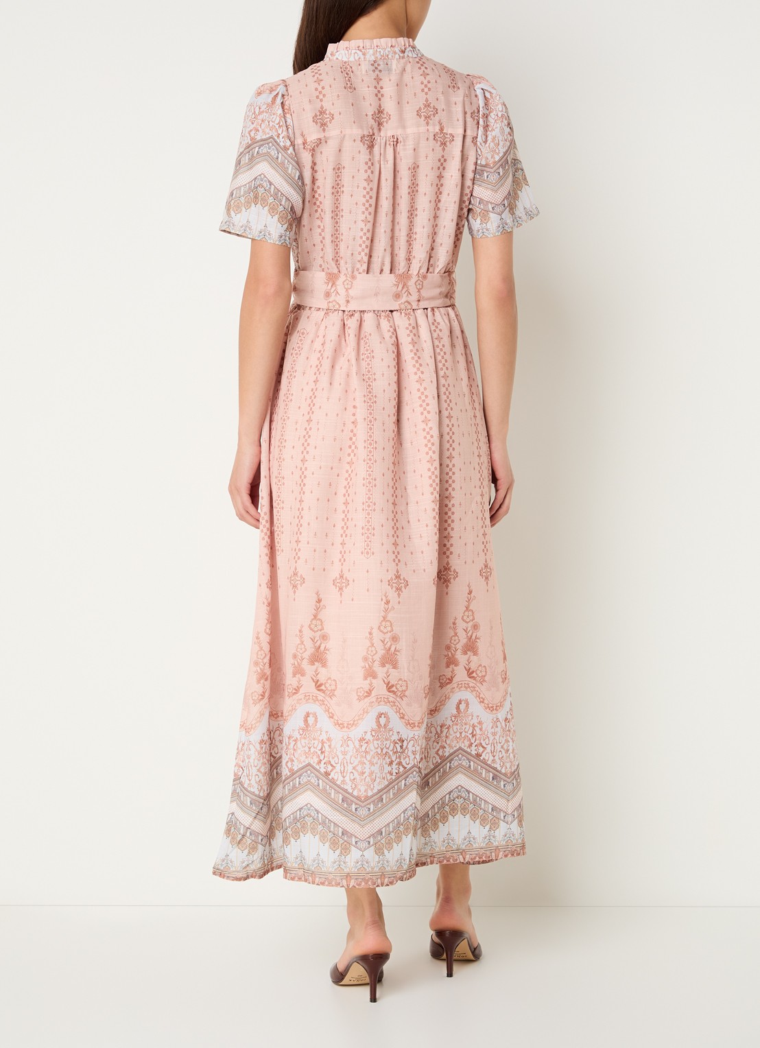 Neo Noir Moviana maxi jurk met grafische print - achterkant oudroze