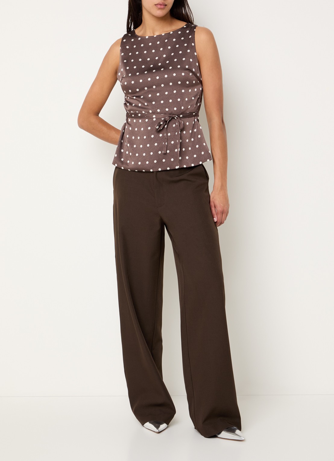 Neo Noir Nassa top met print - voorkant 2 donkerbruin