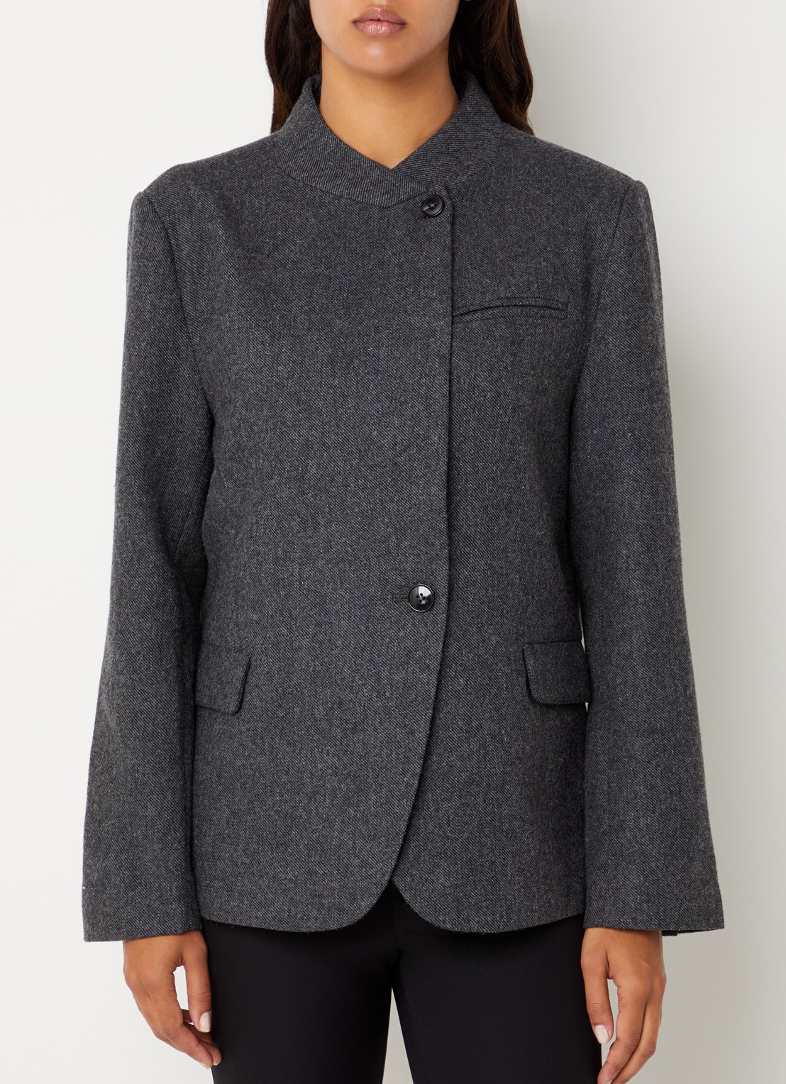 Neo Noir Nerine blazer in wolblend met klepzakken - detail antraciet
