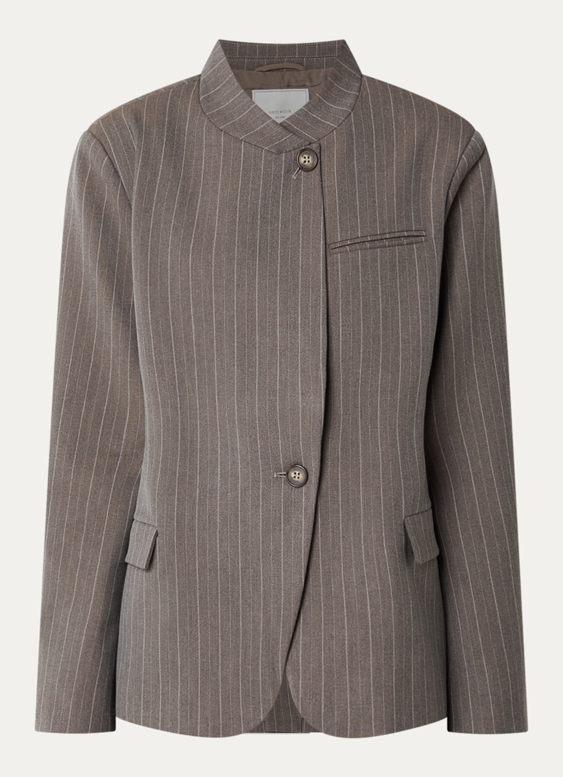 Neo Noir Nerine blazer met krijtstreep en klepzakken - voorkant 3 taupe