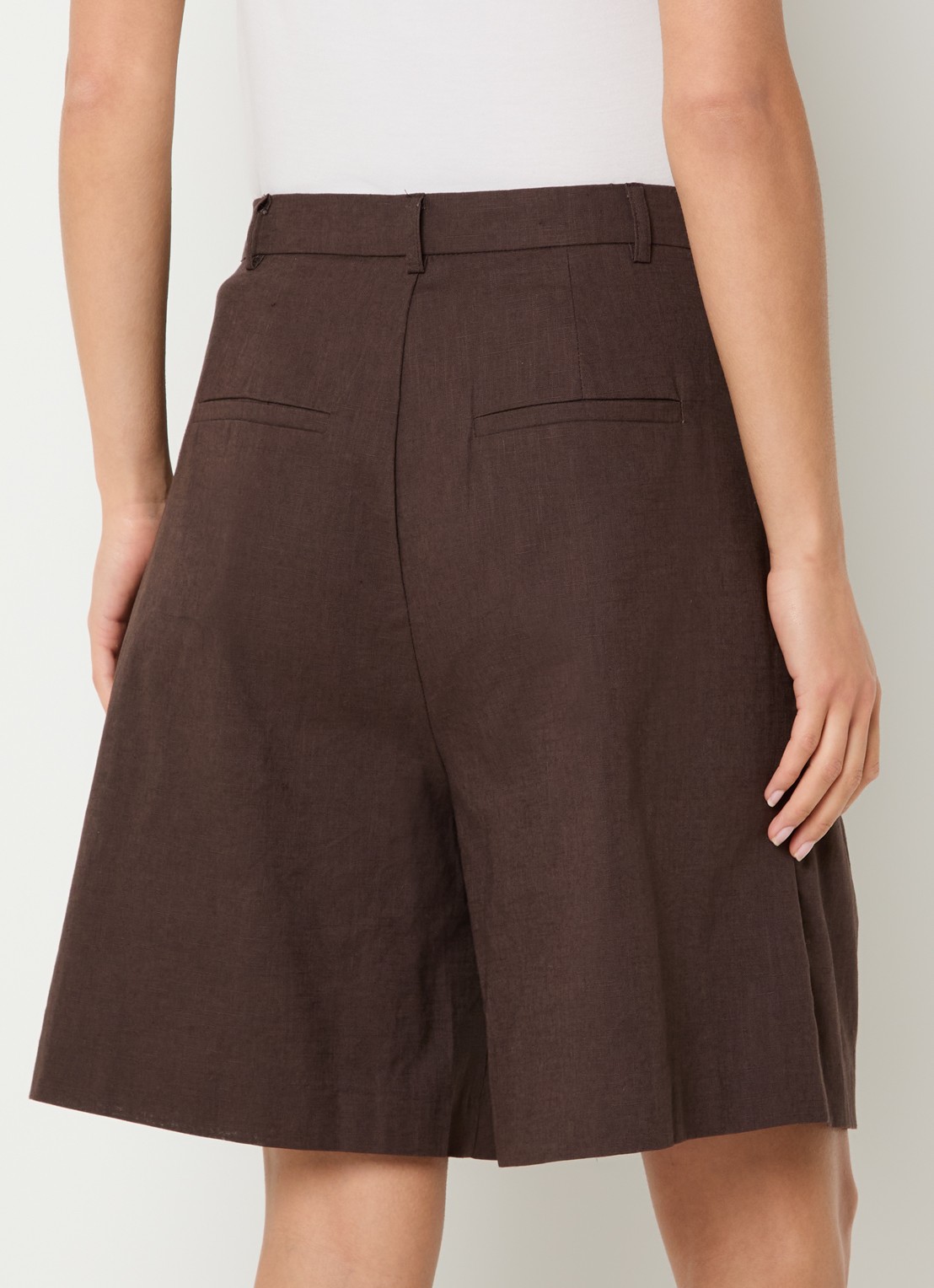 Neo Noir Nika high waist wide fit pantalon in linnenblend - achterkant 3 donkerbruin