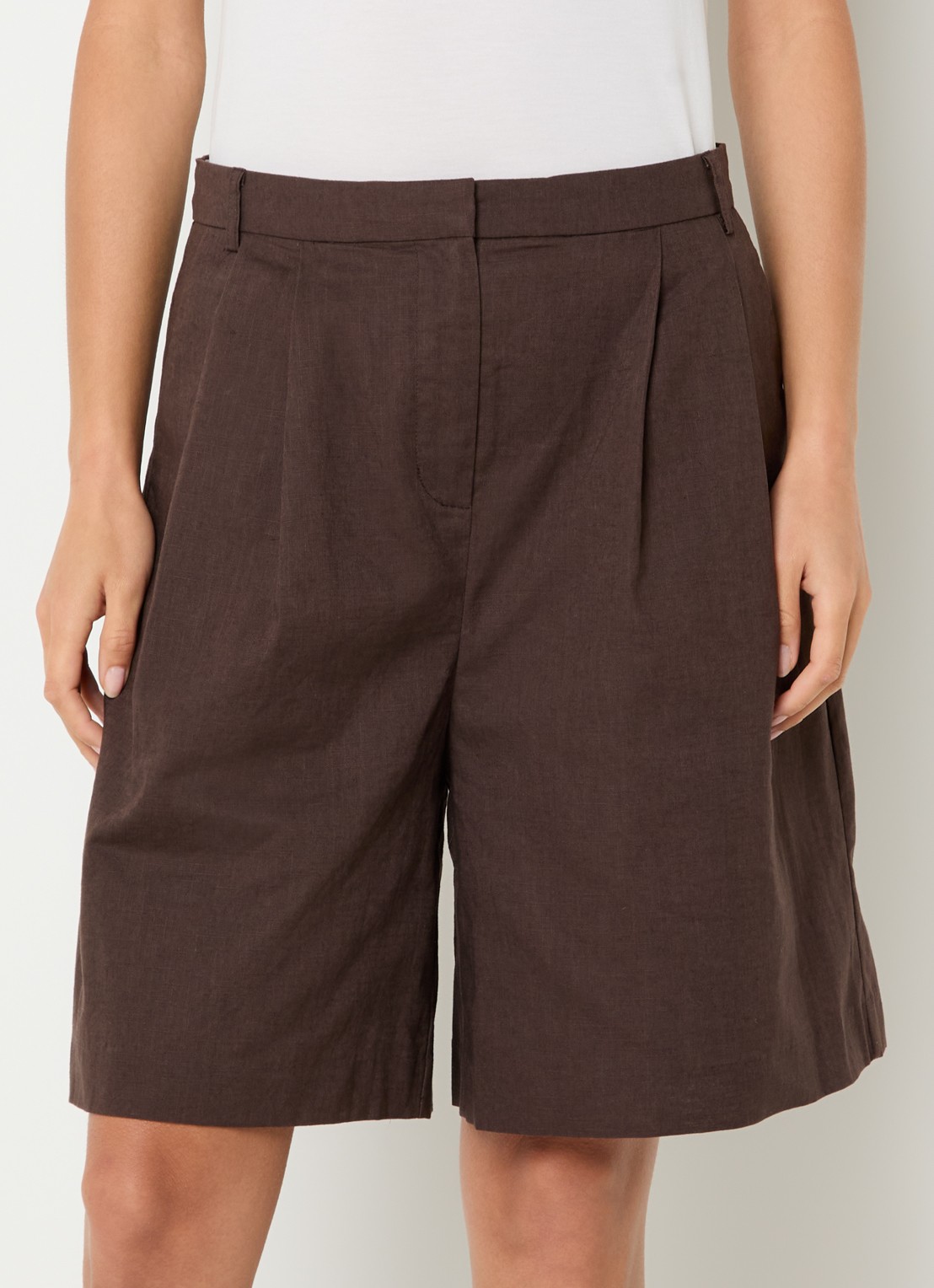 Neo Noir Nika high waist wide fit pantalon in linnenblend - detail 4 donkerbruin