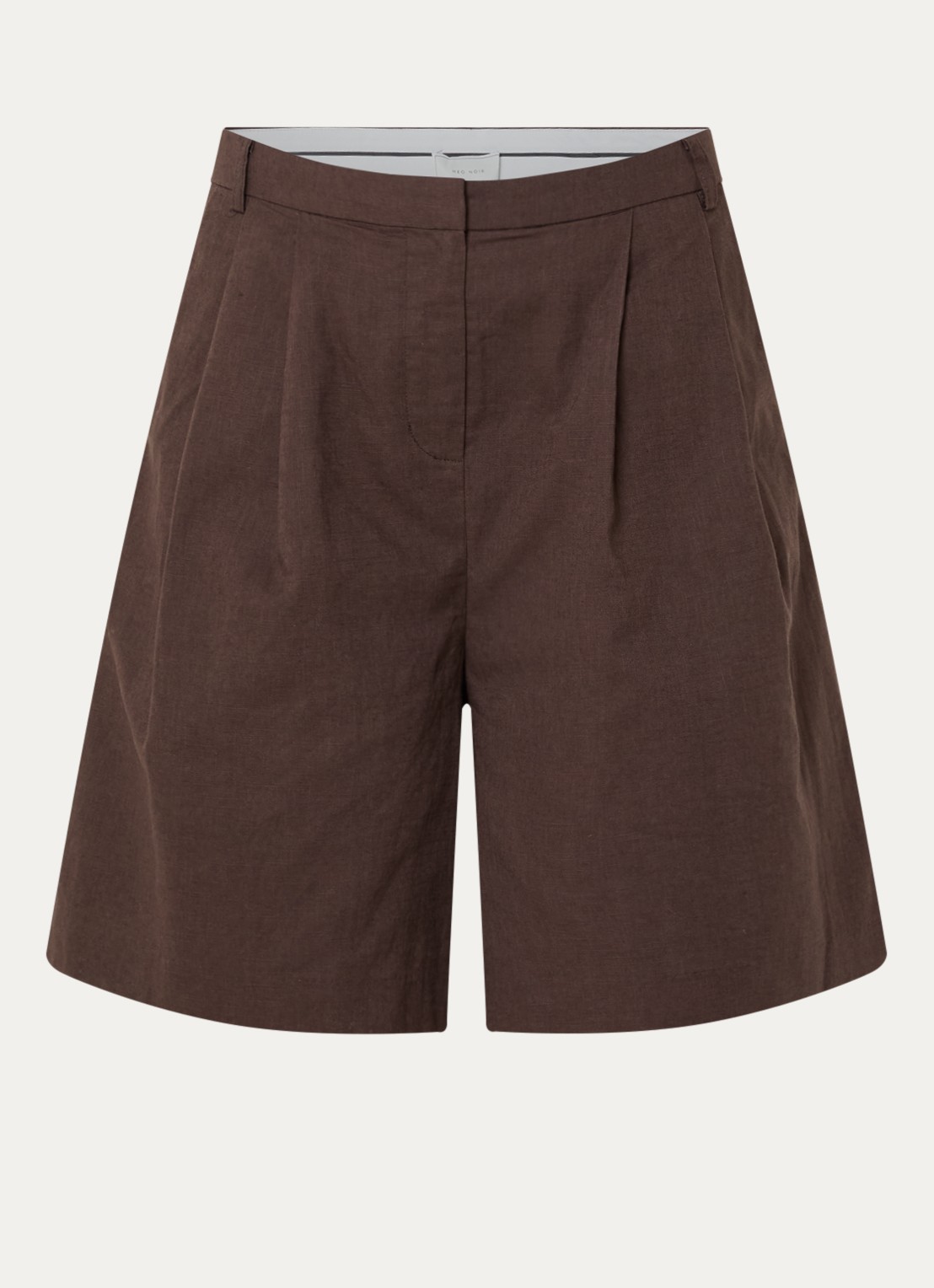 Neo Noir Nika high waist wide fit pantalon in linnenblend - voorkant donkerbruin