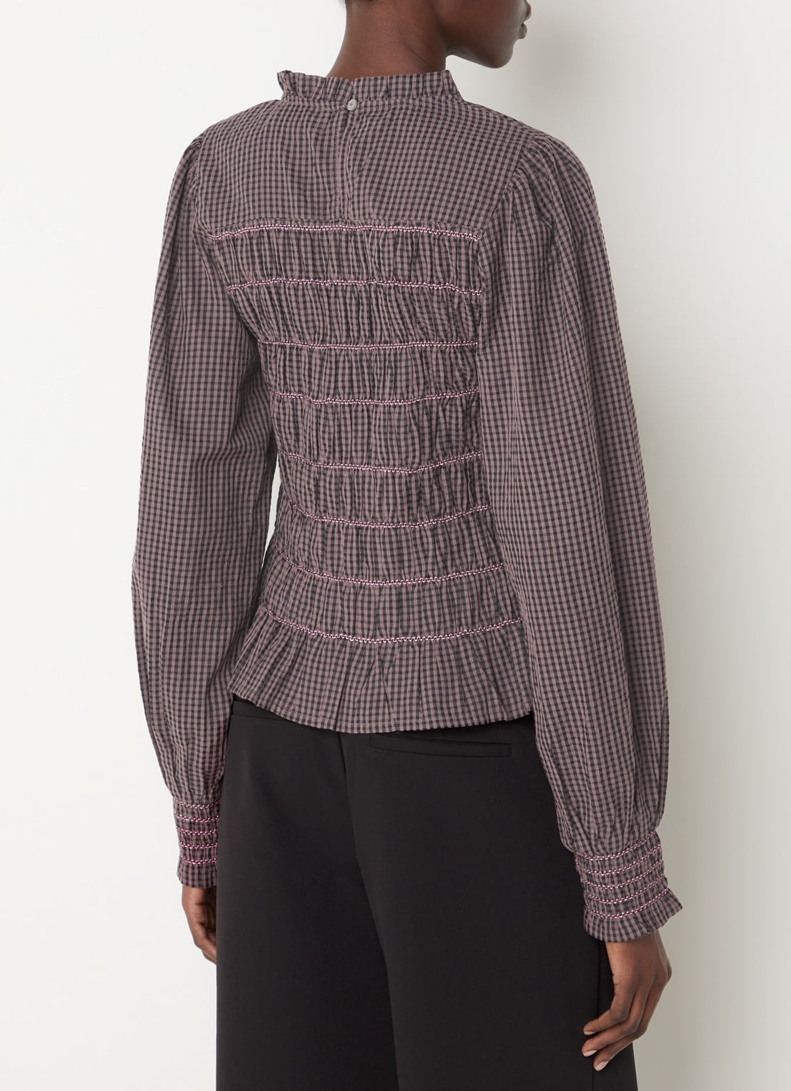 Neo Noir Oliana tuniek met ruitdessin en smockwerk - achterkant roestbruin