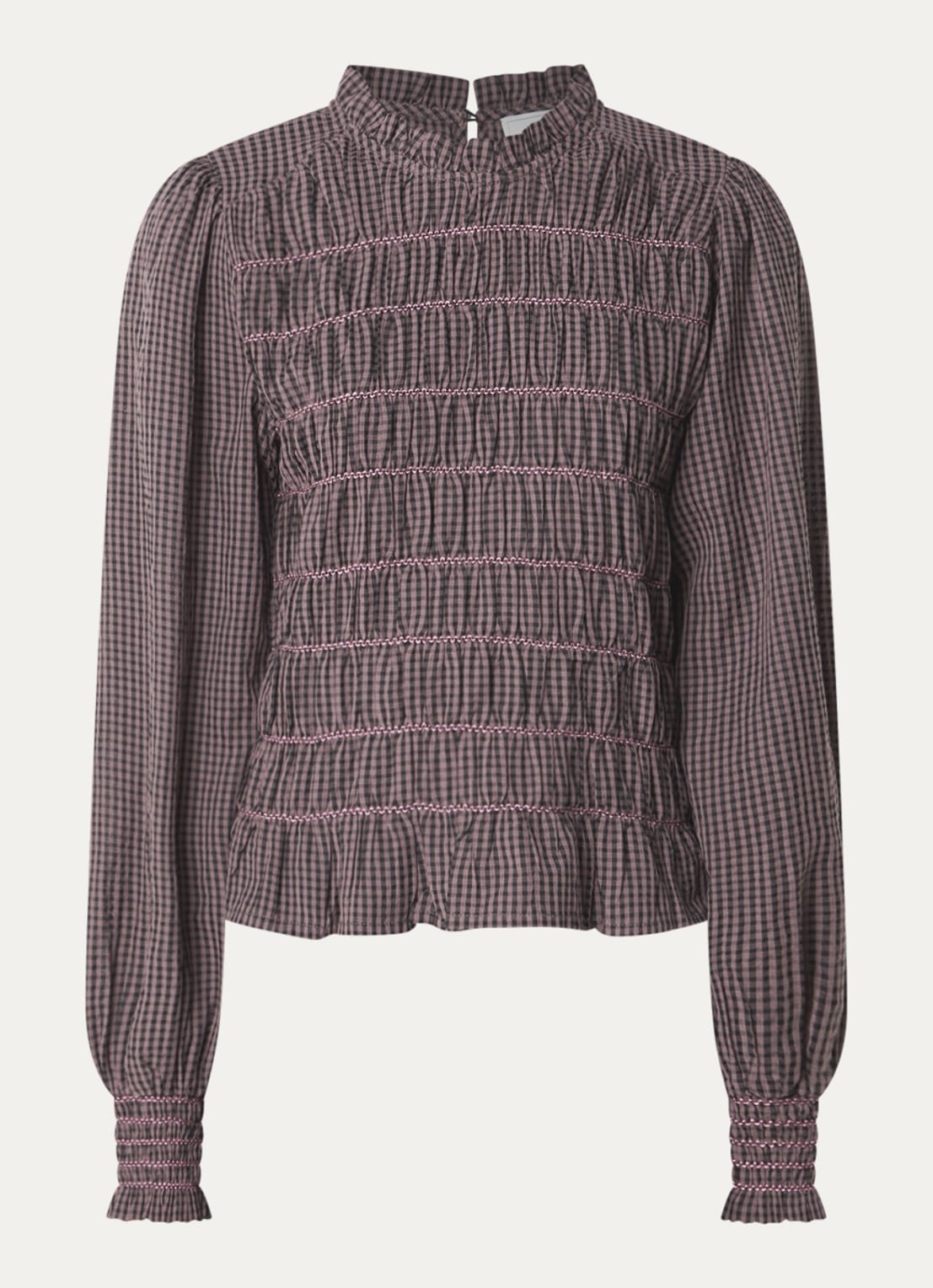 Neo Noir Oliana tuniek met ruitdessin en smockwerk - voorkant 2 roestbruin