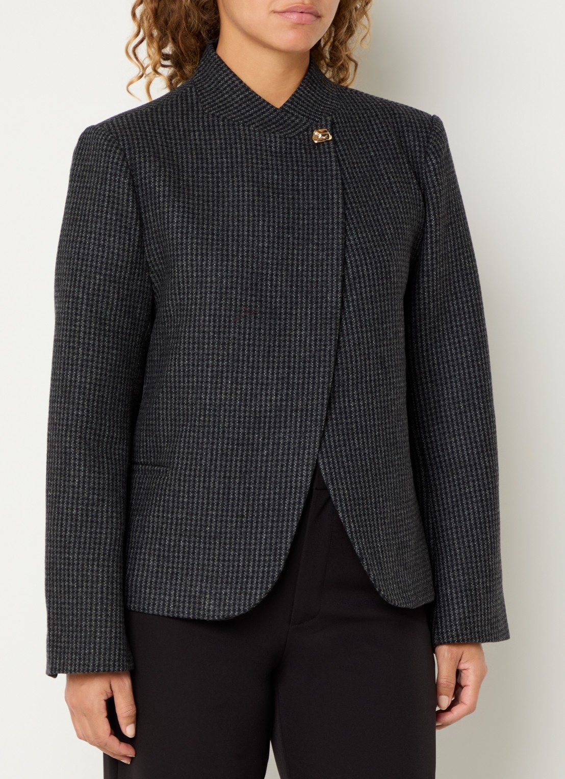 Neo Noir Paria blazer in wolblend met pied-de-poule dessin - detail zwart