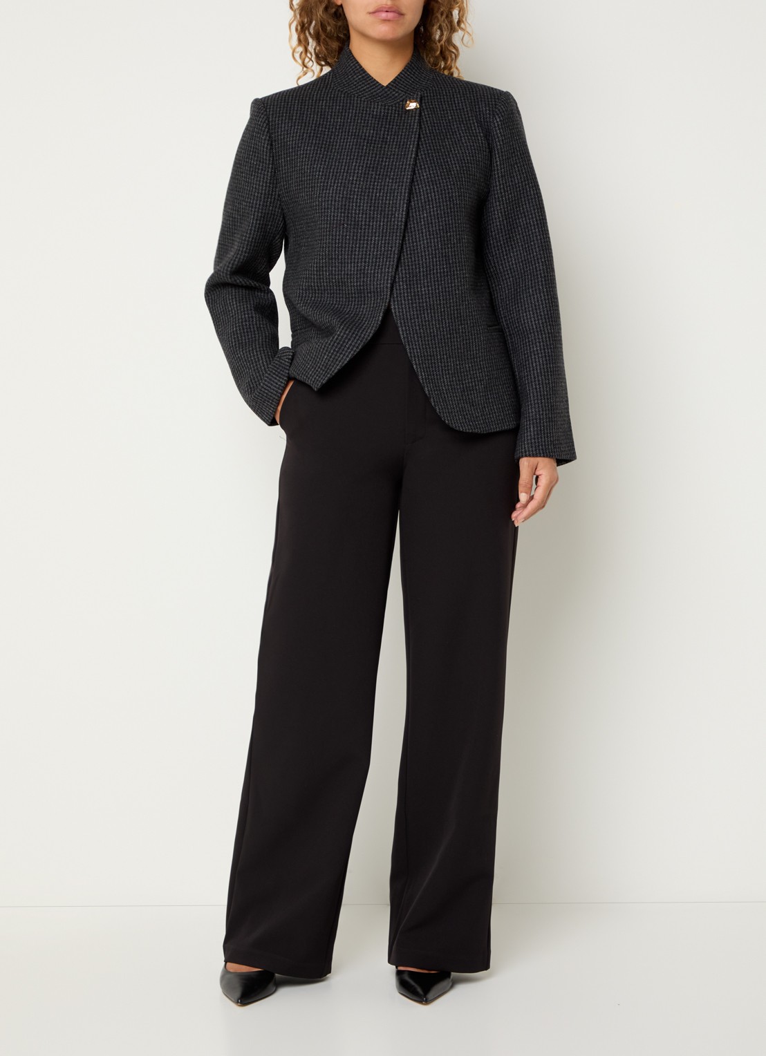 Neo Noir Paria blazer in wolblend met pied-de-poule dessin - voorkant 3 zwart