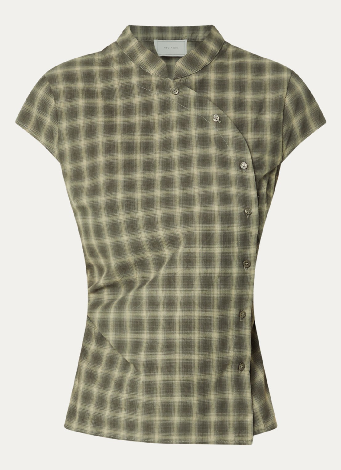 Neo Noir Pascale blouse met ruitdessin - voorkant 3 legergroen