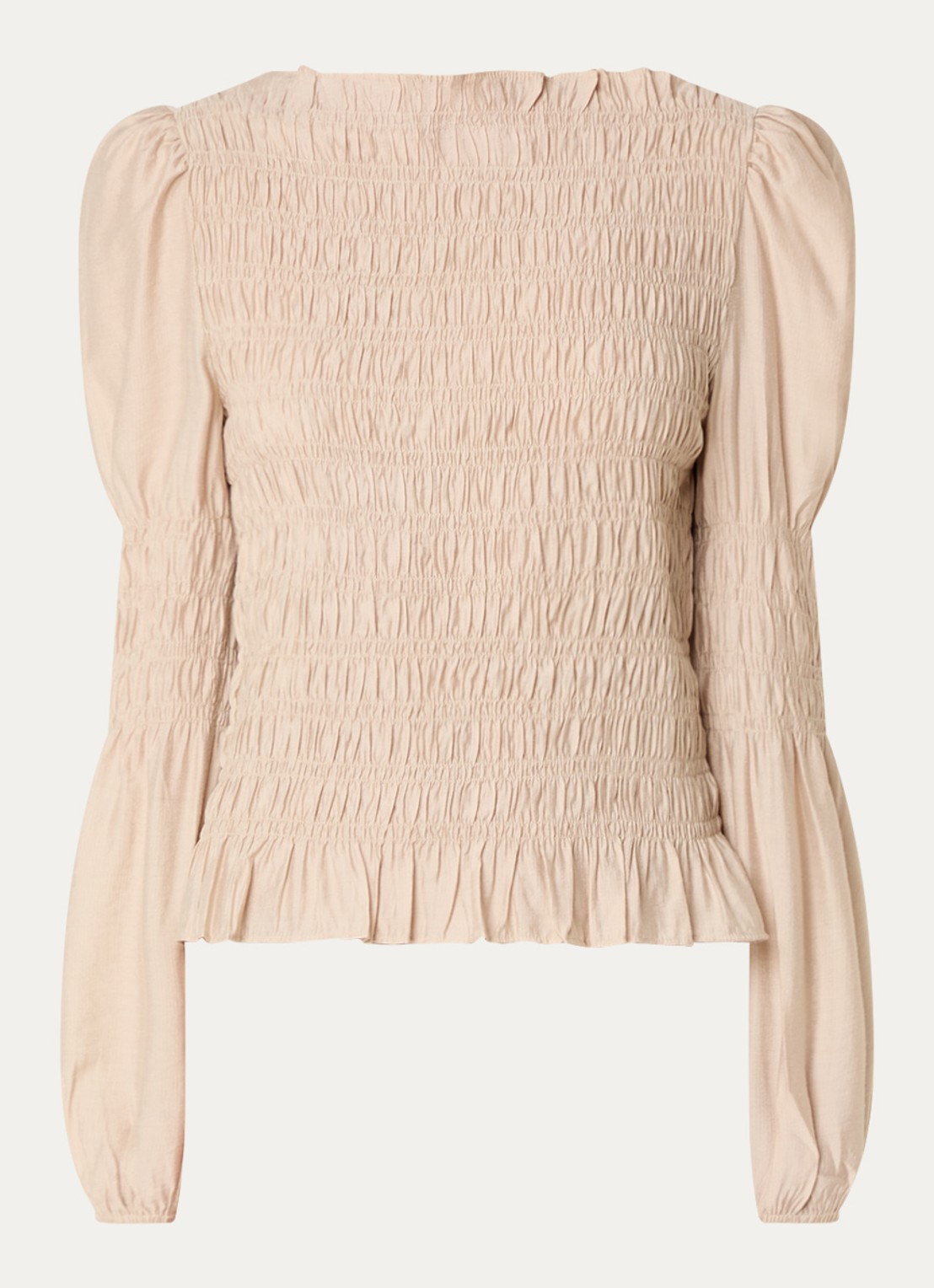 Neo Noir Polka top met smockwerk  - voorkant 2 zand