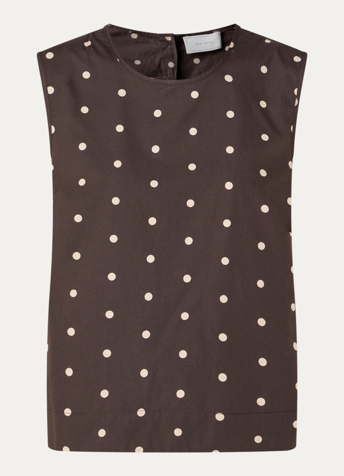 Neo Noir Polly mouwloze top met stippenprint - voorkant 3 donkerbruin