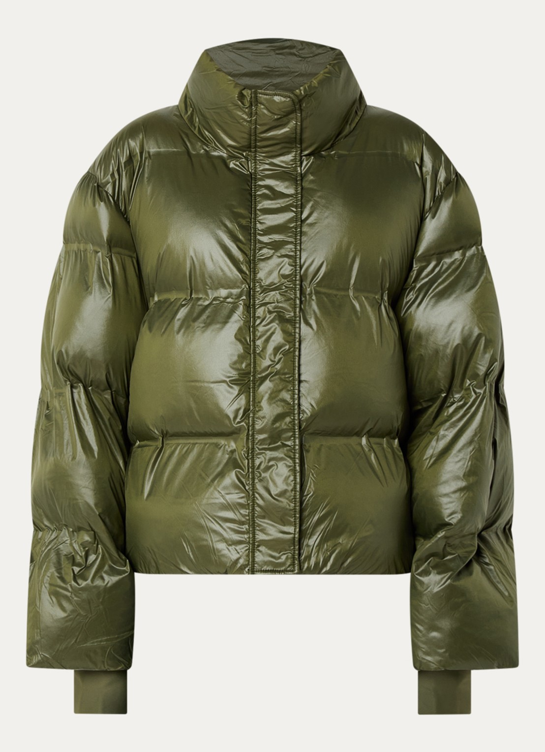 Neo Noir Rhea puffer jack met glanzende finish - voorkant 3 olijfgroen